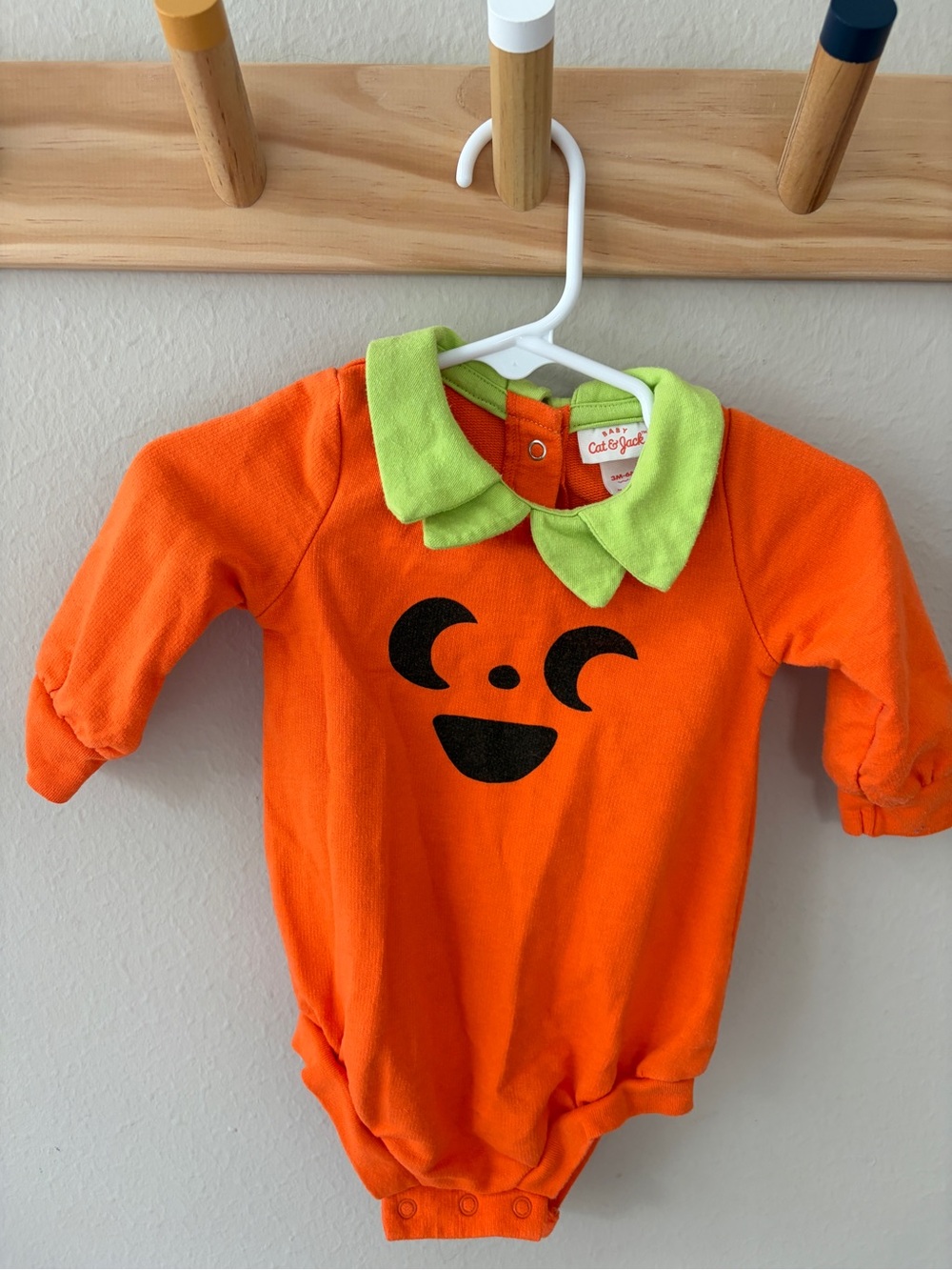 Cat & Jack Orange Pumpkin Bodysuit with Lime Collar